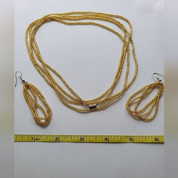 AFRICAN Handmade❤️  Gold BEADED Infinity Necklace and Earring Set!! Stunning ❤️ - Picture 3 of 7